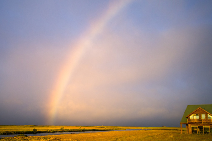 rainbow over a hotel