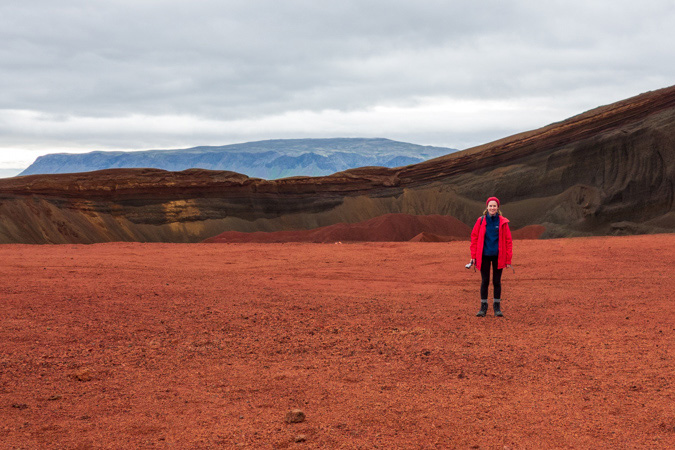 Person standing in an extinct volcano