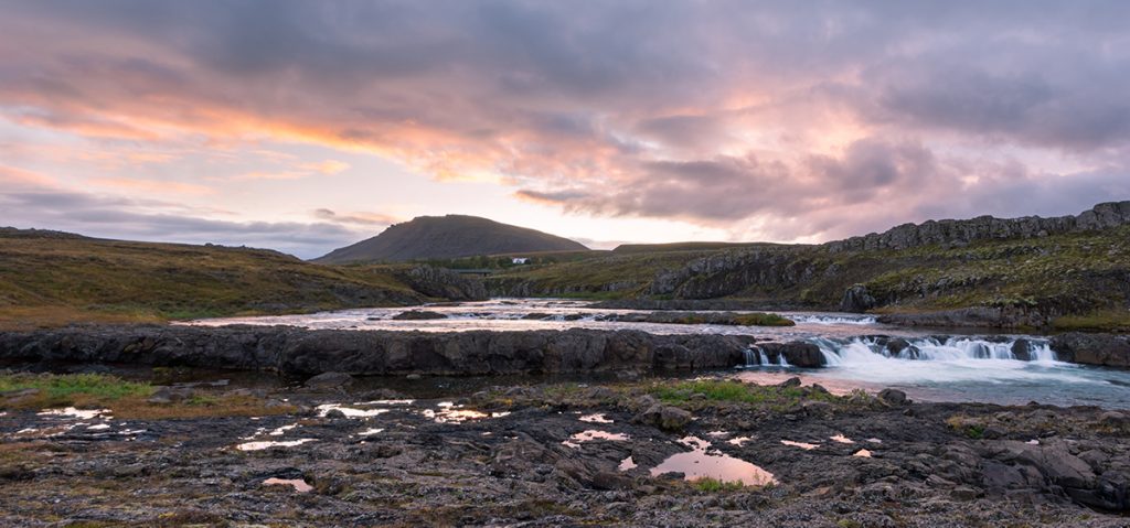 sunrise fossatun iceland