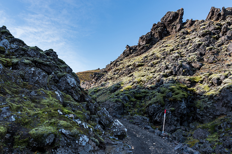 hiking path through lava field